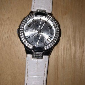 Guess white leather watch with rinestones